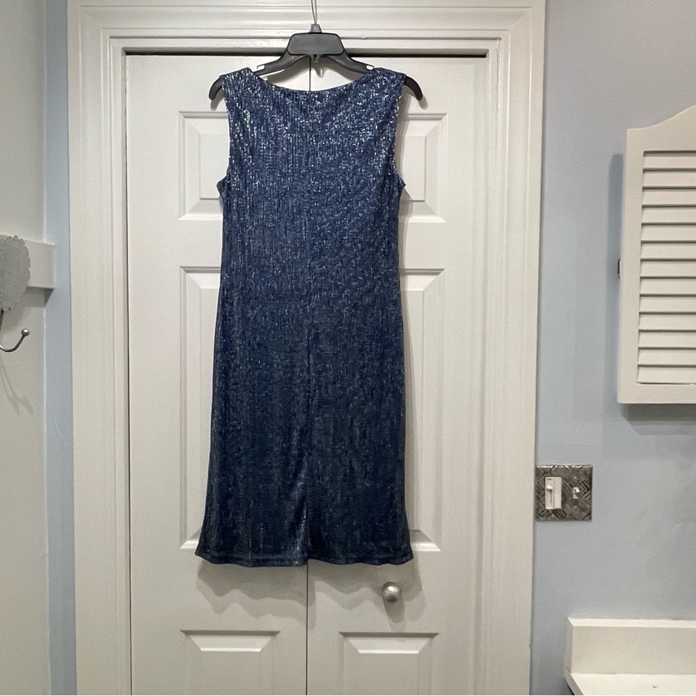 R & M Richards Blue Shimmering Metallic Sleeveless Dress Women's Size 8 NEW - Picture 7 of 11